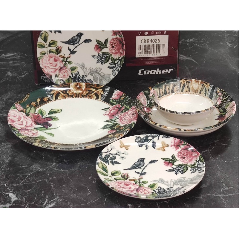 Porselen desenli lüks yemek takımı 24 parça set 4026