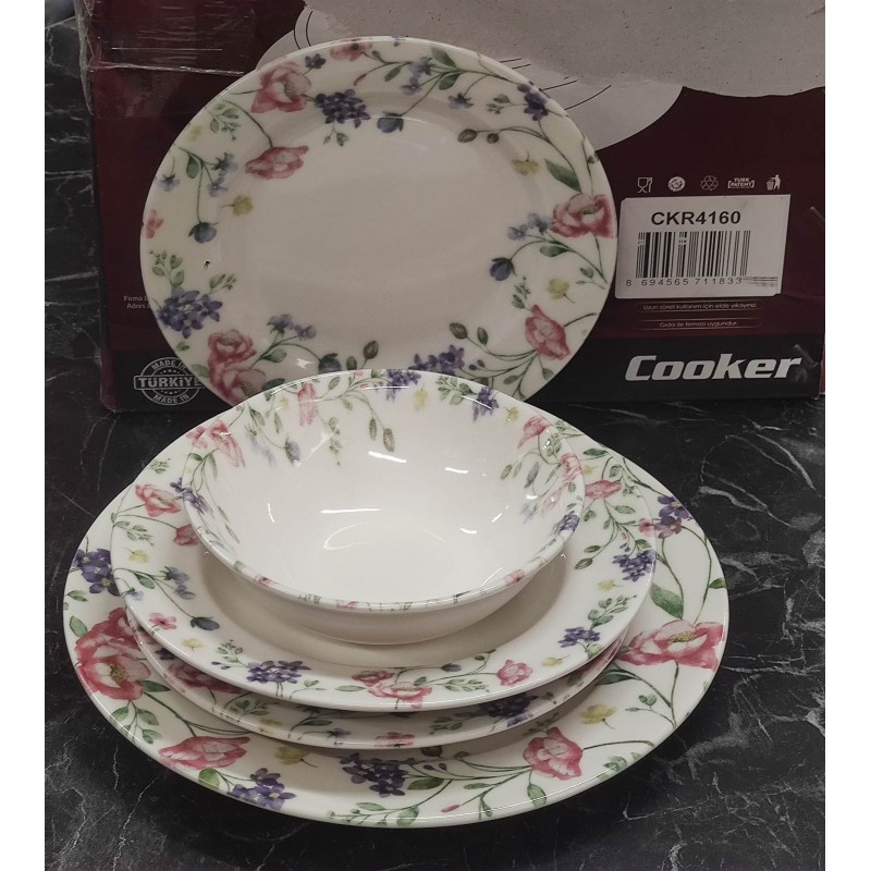 Porselen desenli lüks yemek takımı 24 parça set 4160