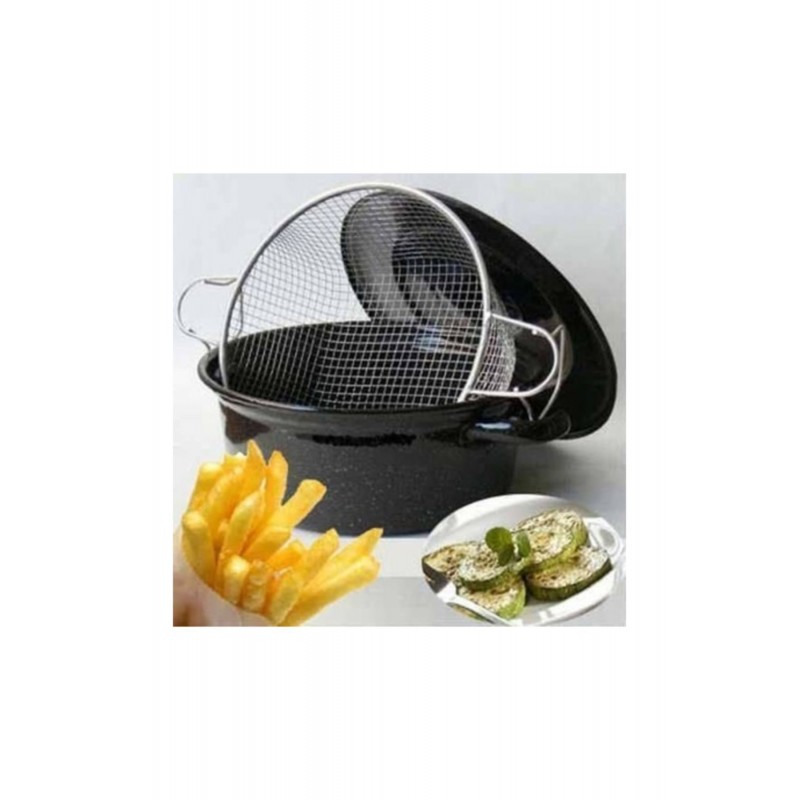 Emaye 25Cm Cips Fritöz Kızartma Tenceresi Siyah