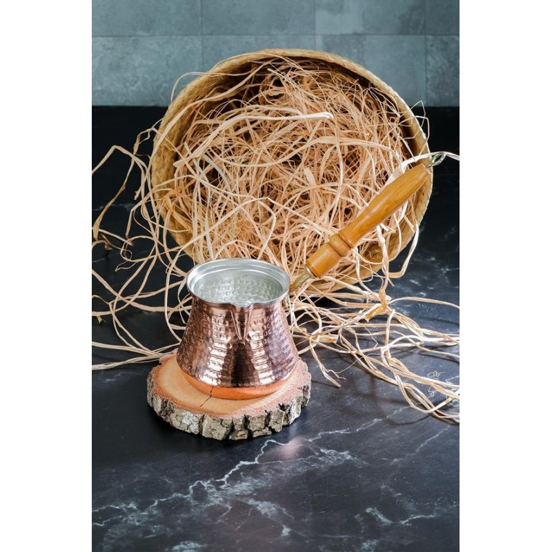 Bakır Cezve 3 Lü Set ahşap saplı