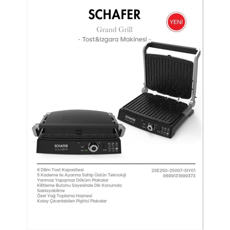 Schafer Grand grill Tost ve Izgara Makinesi Siyah Schafer Grand grill Tost ve Izgara Makinesi Siyah