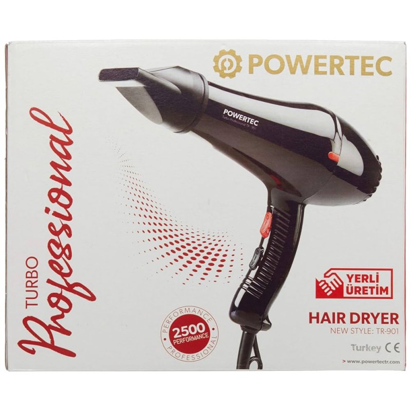 Powertec TR-901 Turbo Professional Series Fön Makinesi  Saç Kurutma 2500w Performans