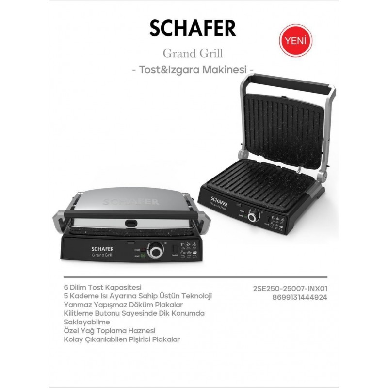 Schafer Grand grill Tost ve Izgara Makinesi Inox Schafer Grand grill Tost ve Izgara Makinesi Inox