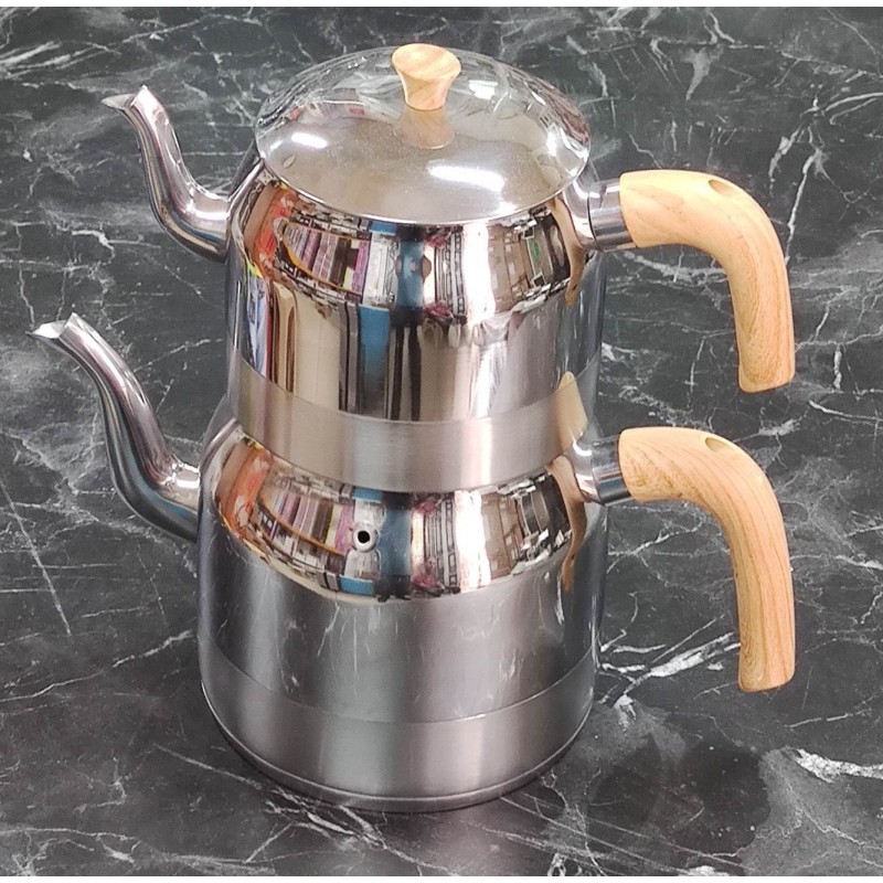 çelik aile boy çaydanlık ahşap görünüm saplı çelik aile boy çaydanlık ahşap görünüm saplı