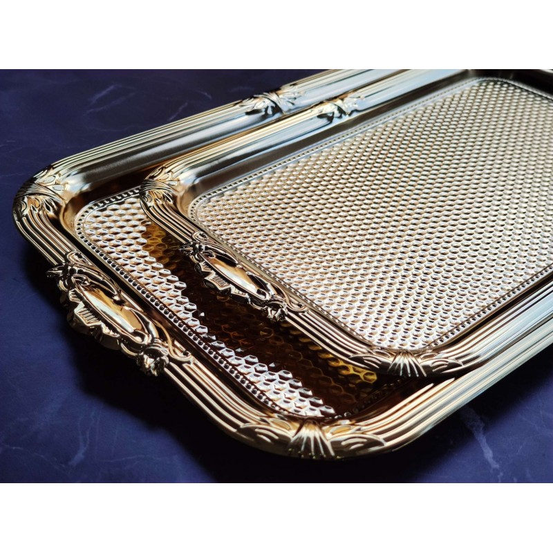 Şık ve Zarif Altın Nişan Tepsisi Seti - 2'li 24x45 cm 24x38 cm Şık ve Zarif Altın Nişan Tepsisi Seti - 2'li 24x45 cm 24x38 cm