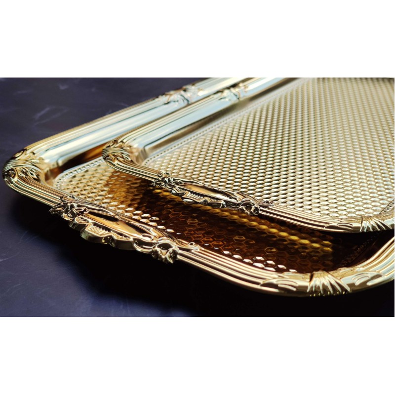 Şık ve Zarif Altın Nişan Tepsisi Seti - 2'li 24x45 cm 24x38 cm Şık ve Zarif Altın Nişan Tepsisi Seti - 2'li 24x45 cm 24x38 cm