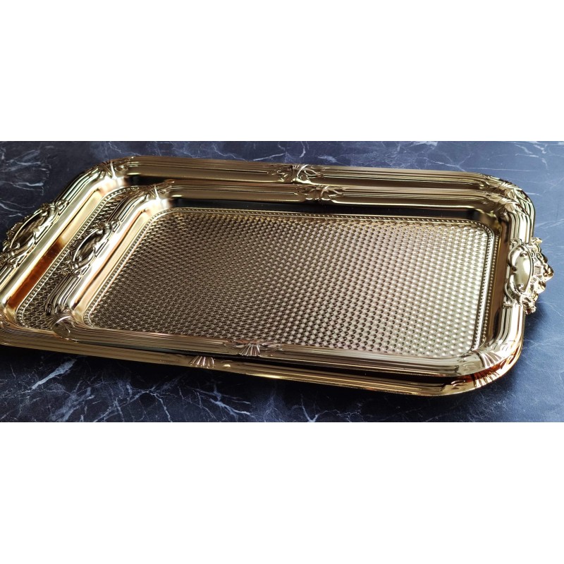 Şık ve Zarif Altın Nişan Tepsisi Seti - 2'li 24x45 cm 24x38 cm Şık ve Zarif Altın Nişan Tepsisi Seti - 2'li 24x45 cm 24x38 cm