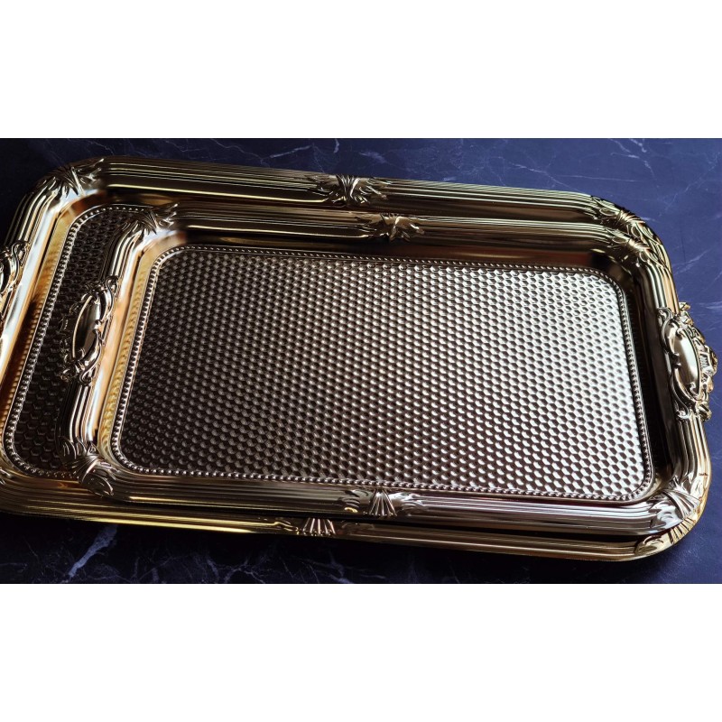 Şık ve Zarif Altın Nişan Tepsisi Seti - 2'li 24x45 cm 24x38 cm Şık ve Zarif Altın Nişan Tepsisi Seti - 2'li 24x45 cm 24x38 cm