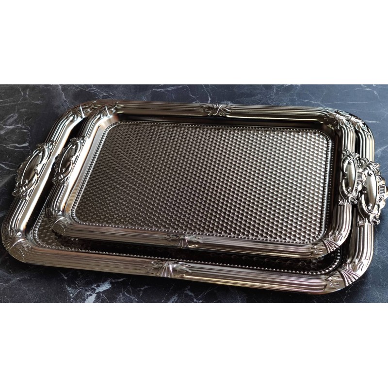 Şık ve Zarif Gümüş Nişan Tepsisi Seti - 2'li 24x45 cm 24x38 cm Şık ve Zarif Gümüş Nişan Tepsisi Seti - 2'li 24x45 cm 24x38 cm