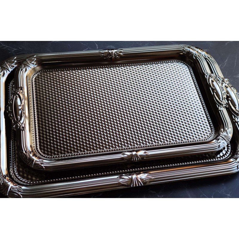 Şık ve Zarif Gümüş Nişan Tepsisi Seti - 2'li 24x45 cm 24x38 cm Şık ve Zarif Gümüş Nişan Tepsisi Seti - 2'li 24x45 cm 24x38 cm