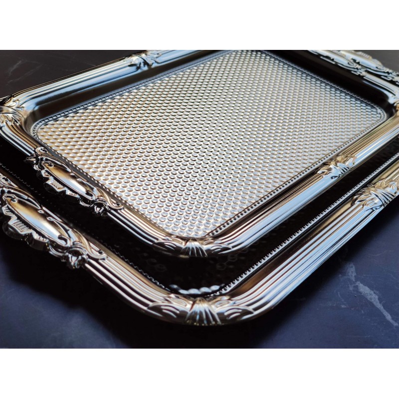 Şık ve Zarif Gümüş Nişan Tepsisi Seti - 2'li 24x45 cm 24x38 cm Şık ve Zarif Gümüş Nişan Tepsisi Seti - 2'li 24x45 cm 24x38 cm