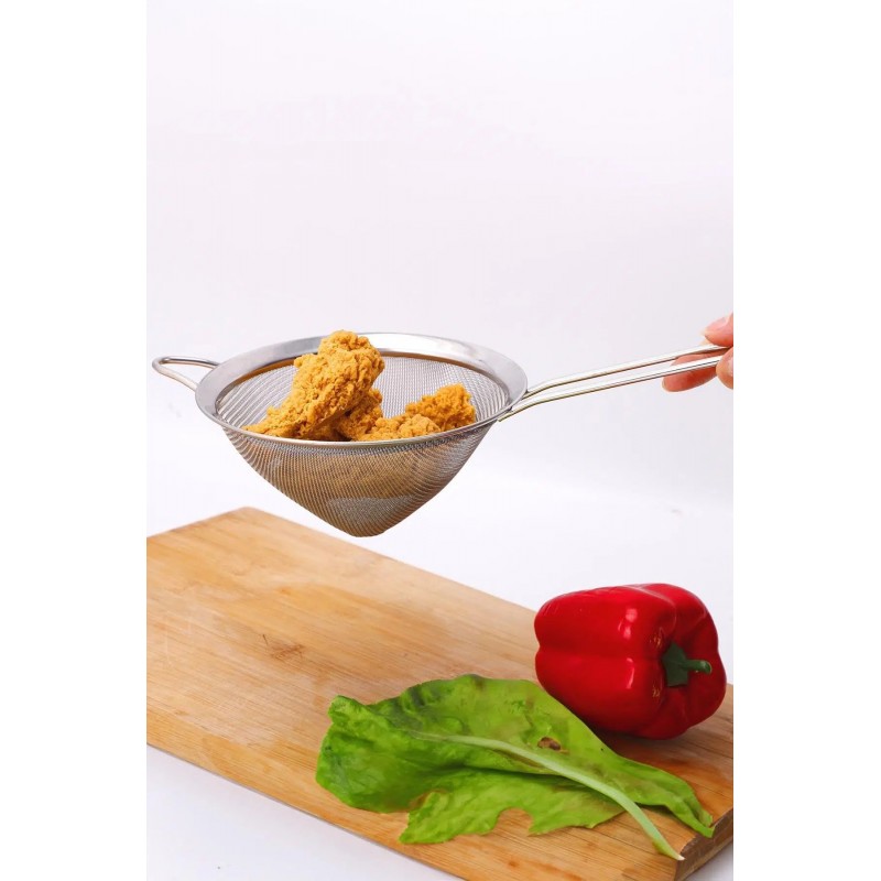 Saplı Tel Süzgeç 12 cm Paslanmaz Çelik Konik Mutfak Süzgeci