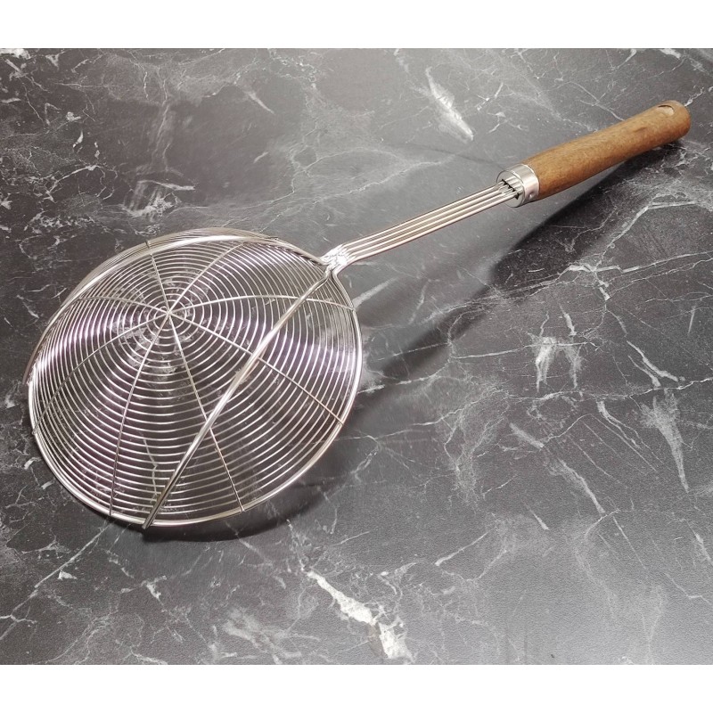 Paslanmaz Çelik Yağ Kevgiri Ahşap Saplı 16 cm Kızartma ve Haşlama Çıkarma Aparatı