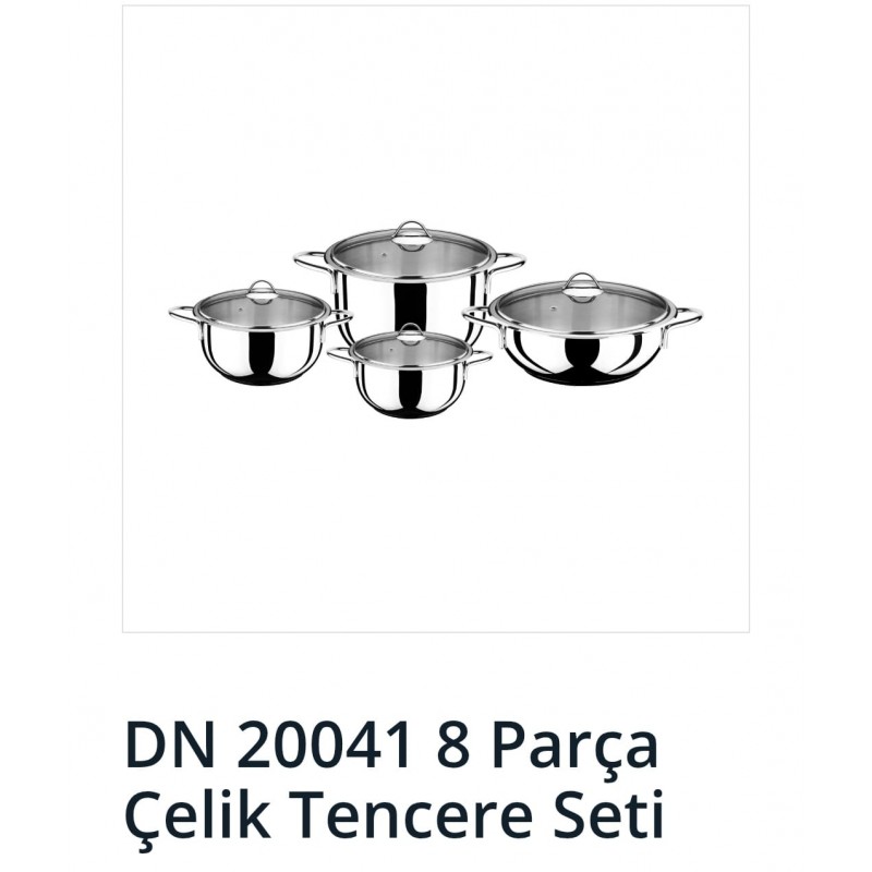 Cvs DN 20041 8 Parça Çelik Tencere Seti –304 Kalite 18/10 Paslanmaz Çelik Cam Kapaklı