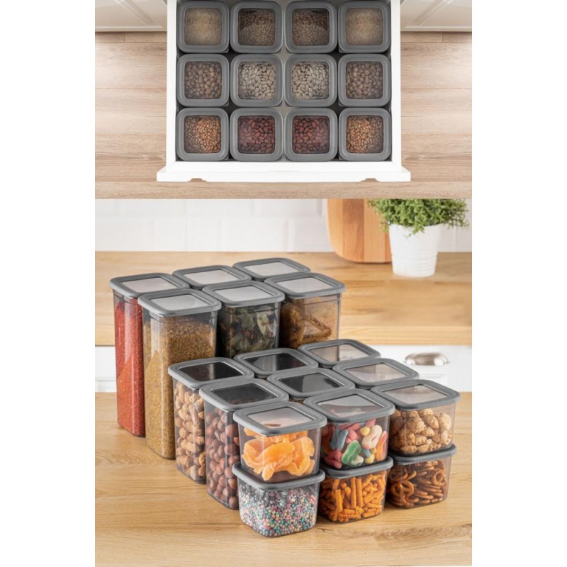 Kare Erzak Saklama Kabı seti 18parça Antrasit AK769