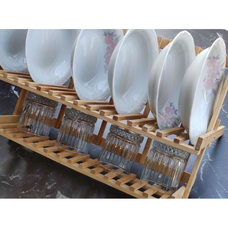 Çok Amaçlı Ahşap Bambu Tabaklık ve Bulaşık Düzenleyici Estetik ve Dayanıklı