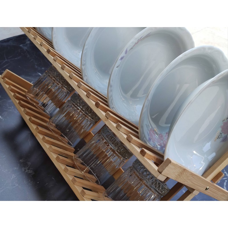 Çok Amaçlı Ahşap Bambu Tabaklık ve Bulaşık Düzenleyici Estetik ve Dayanıklı