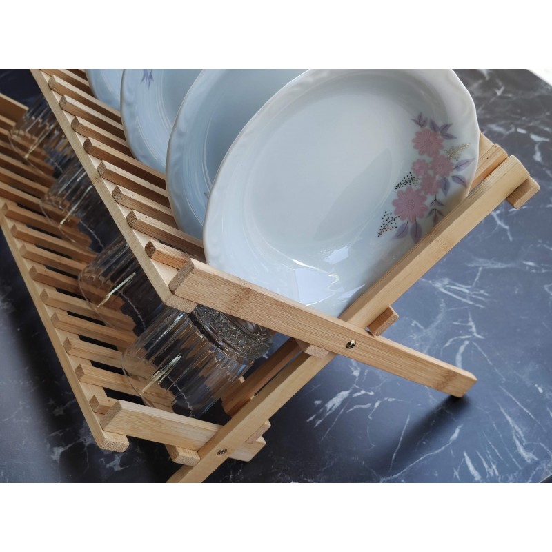 Çok Amaçlı Ahşap Bambu Tabaklık ve Bulaşık Düzenleyici Estetik ve Dayanıklı