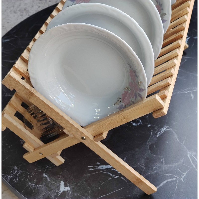 Çok Amaçlı Ahşap Bambu Tabaklık ve Bulaşık Düzenleyici Estetik ve Dayanıklı