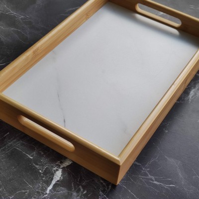 Bambu Beyaz Mermer Desenli Tepsi 23x35 cm