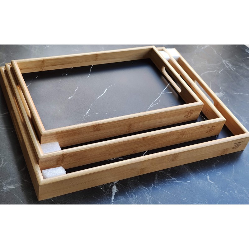 Bambu siyah Mermer Desenli Tepsi 23x35