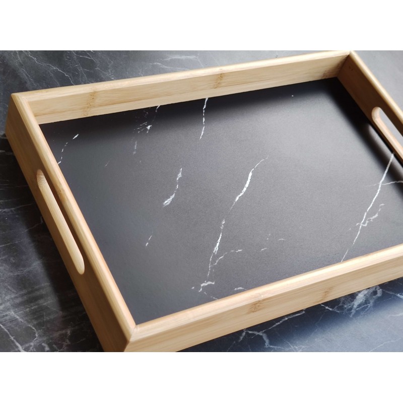 Bambu siyah Mermer Desenli Tepsi 23x35