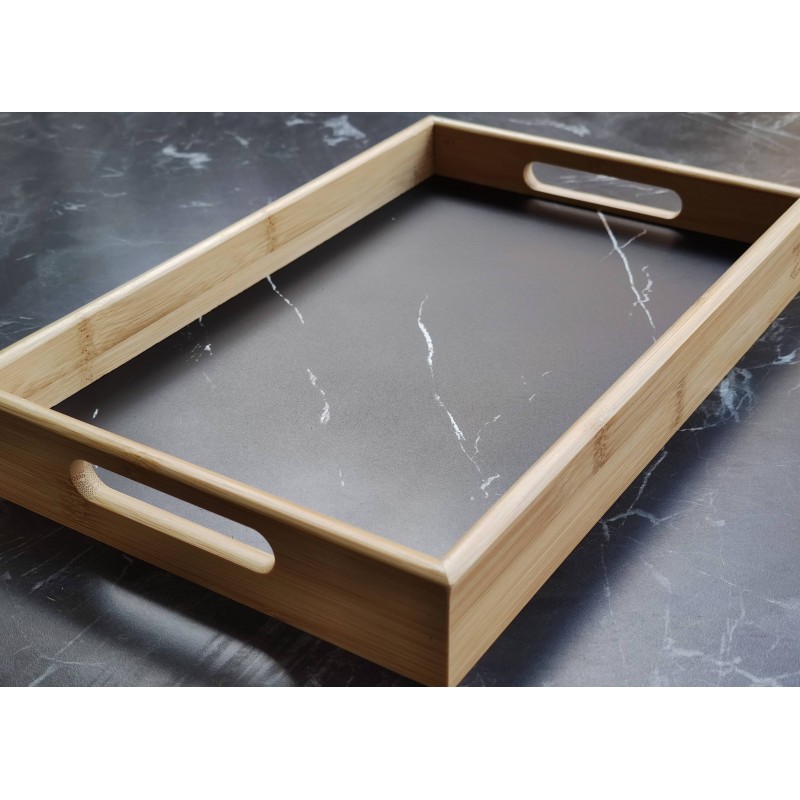 Bambu siyah Mermer Desenli Tepsi 23x35