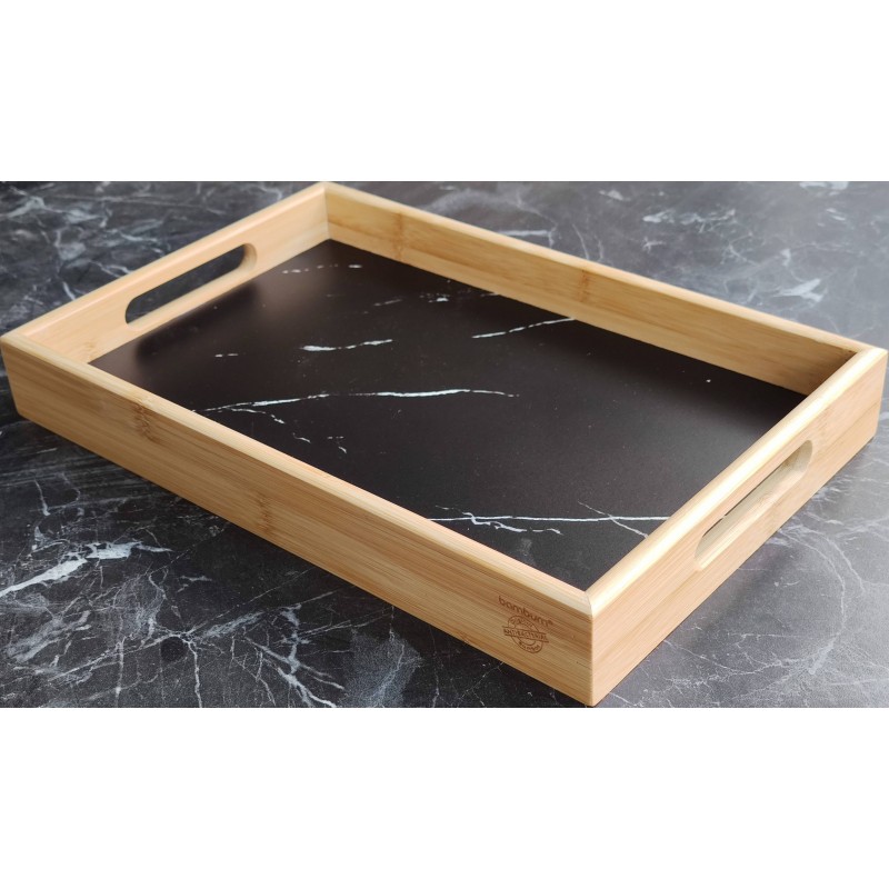 Bambu siyah Mermer Desenli Tepsi Seti Üç Parçalı  Şıklık ve Doğallığın Buluşması