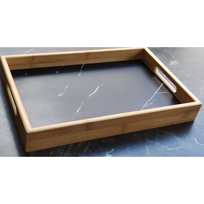 Bambu siyah Mermer Desenli Tepsi 23x35