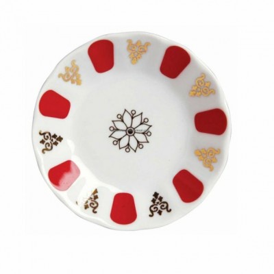 Porland Porselen Kırmızı Beyaz Çay Tabağı 24lü