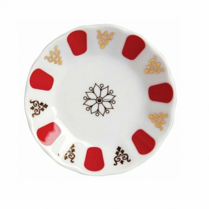 Porland Porselen Kırmızı Beyaz Çay Tabağı 48li