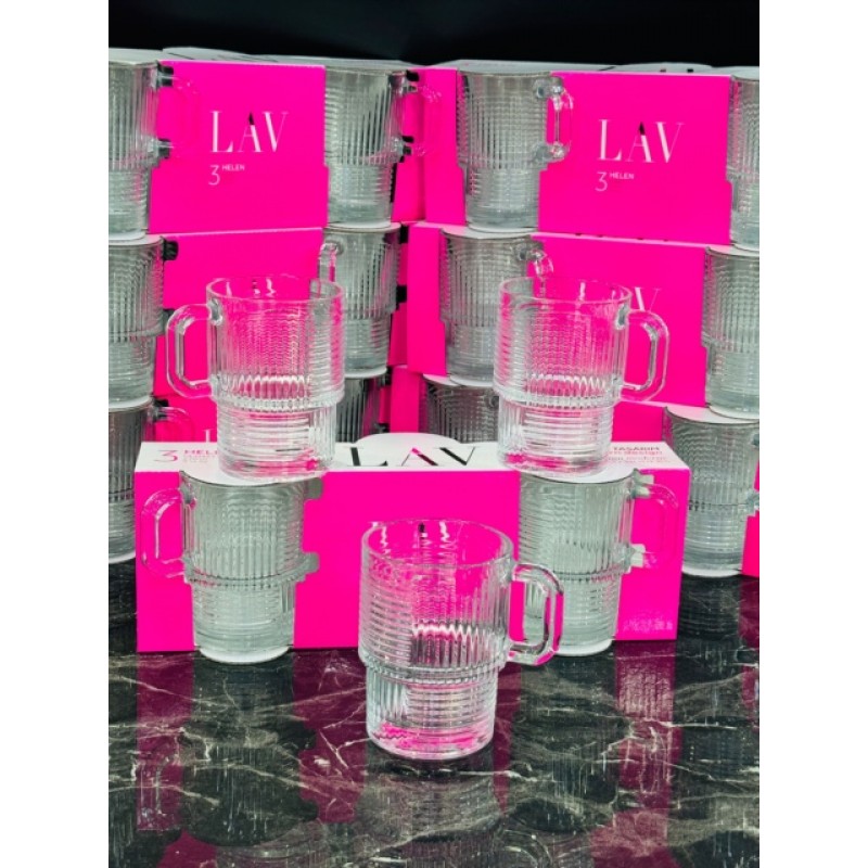 Lav Helen Cam Kupa 6 Kişilik 270 ml Kulplu neskafe bardak Lav Helen Cam Kupa 6 Kişilik 270 ml Kulplu neskafe bardak