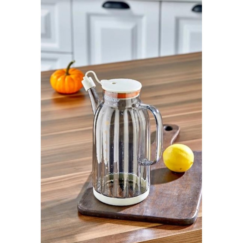 Cooker 1.1 Litre Borosilikat Cam Yağlık ve Sirkelik Zeytinyağ Şişesi beyaz gümüş Cooker 1.1 Litre Borosilikat Cam Yağlık ve Sirkelik Zeytinyağ Şişesi beyaz gümüş