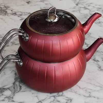 Granit çaydanlık takımı kırmızı maxi boy çizgili Granit çaydanlık takımı kırmızı maxi boy çizgili