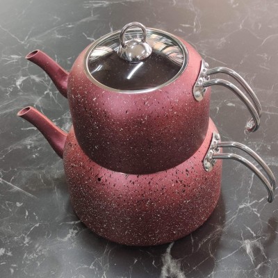 Granit çaydanlık takımı kırmızı maxi boy