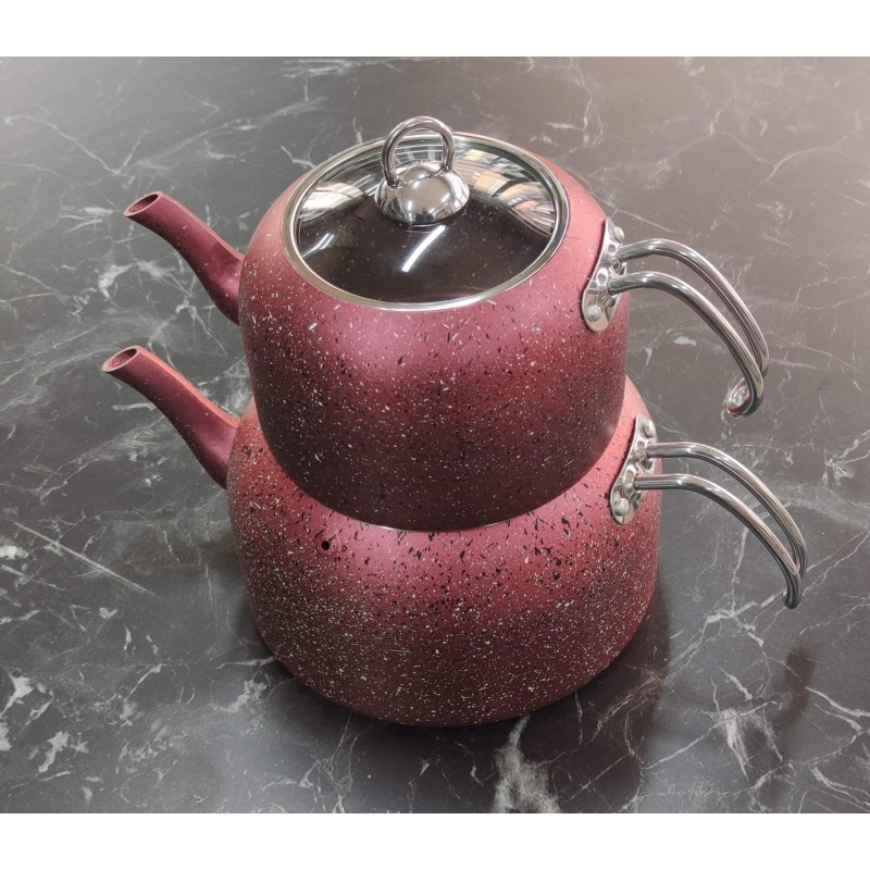 Granit çaydanlık takımı kırmızı maxi boy