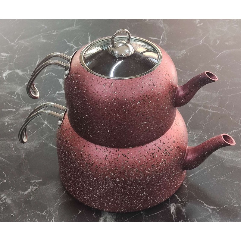 Granit çaydanlık takımı kırmızı maxi boy