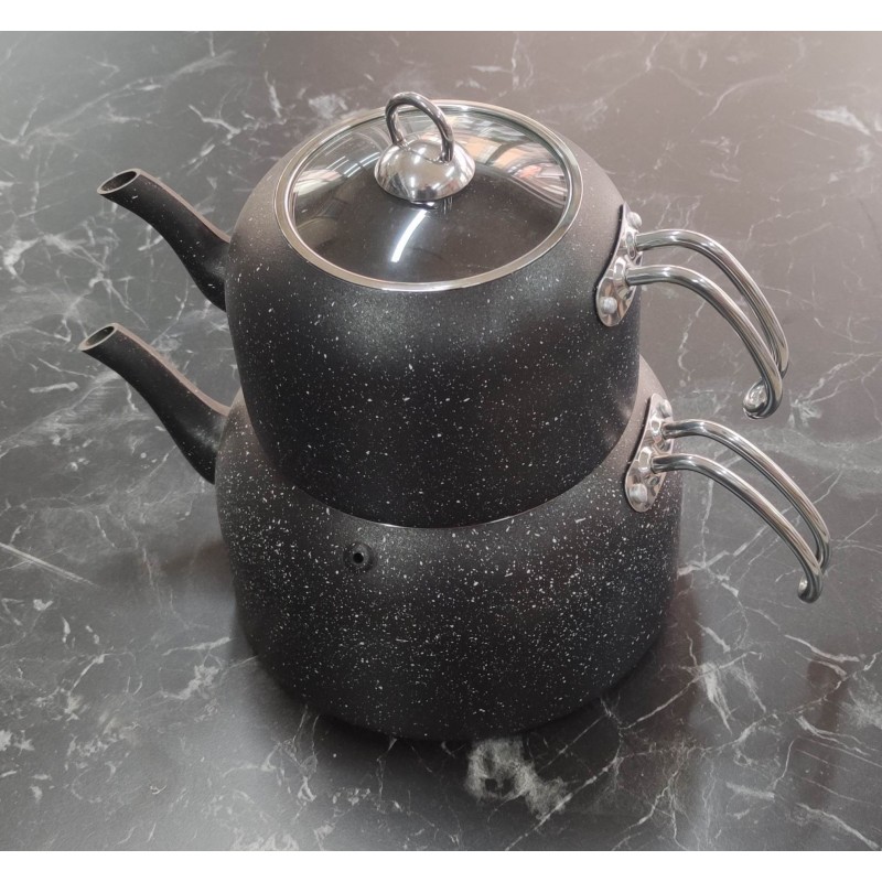 Granit çaydanlık takımı siyah maxi boy