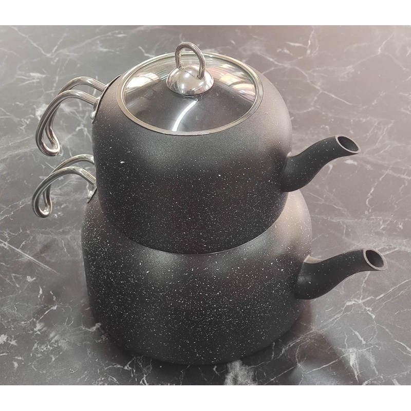 Granit çaydanlık takımı siyah maxi boy