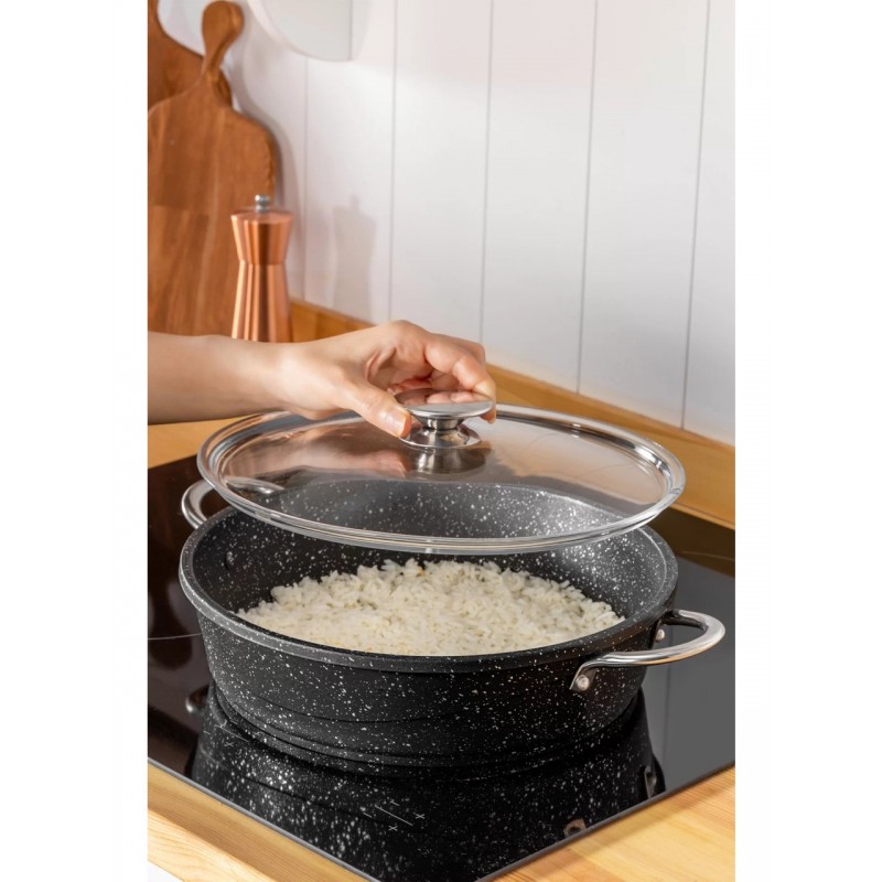 Granit döküm tencere pilavlık çelik saplı 4 mm kalınlık 28cm Granit döküm tencere pilavlık çelik saplı 4 mm kalınlık 28cm